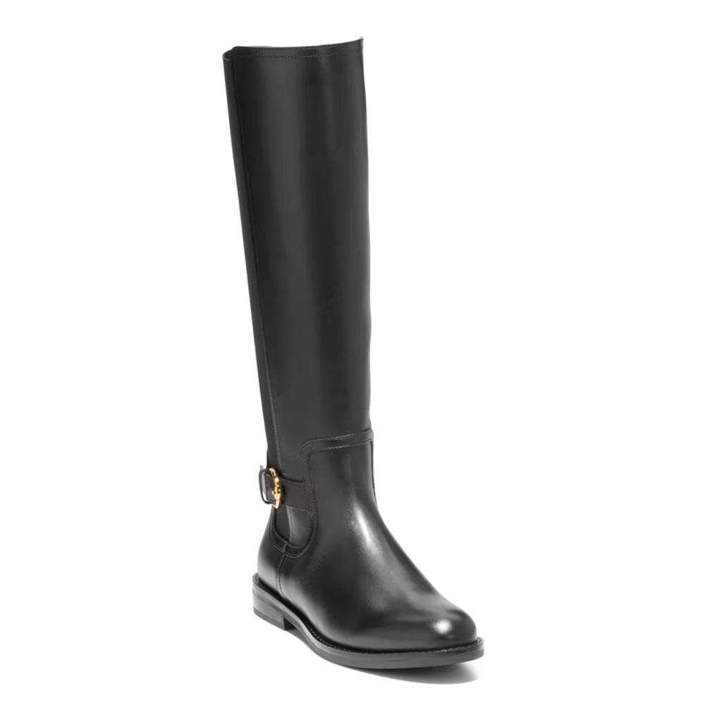 Cole Haan Celestina Tall Leather Boots 9.5M Black Riding Block Heel New - Picture 3 of 8
